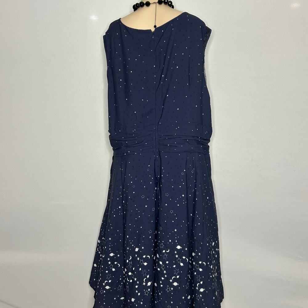 Wayward Fancies eShakti Navy Celestial Star Moon Print Midi Dress Plus Size